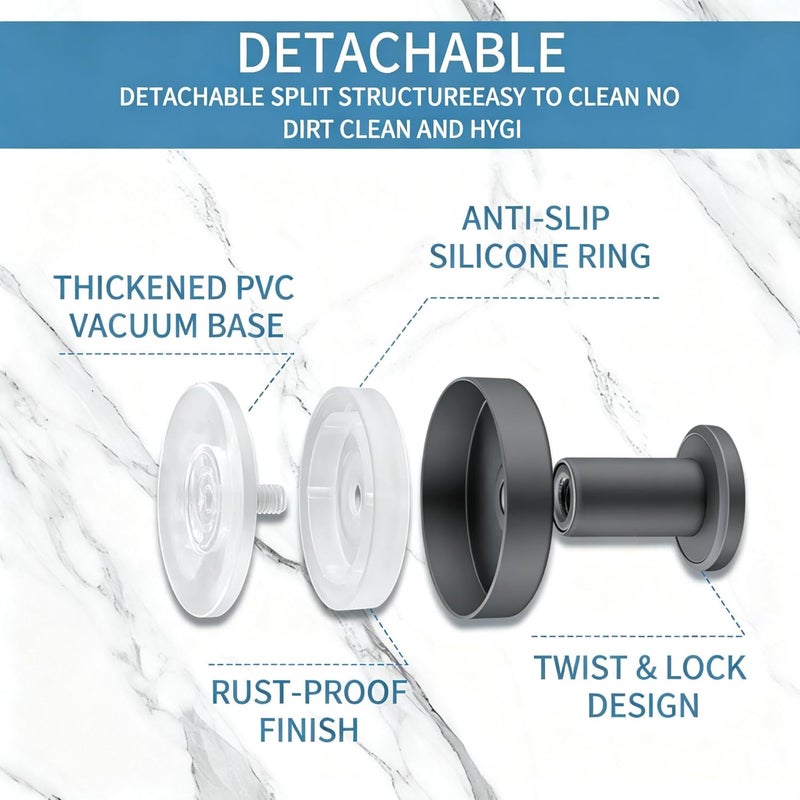 Getaria Shower Suction Cup Hooks, Heavy Duty Bathroom Wall Hooks for Towels, Robes, Loofahs, Removable Metal Hook for Tile Glass Mirror, No Drill (4, Gray) - Image 4