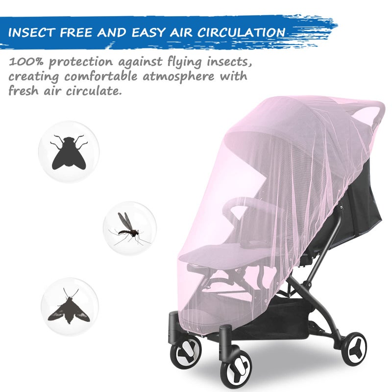 Coldwind Mosquito Net for Stroller Baby Mosquito Net Perfect Bug Net for Strollers, Bassinets, Cradles, Playards, Pack N Plays and Portable Mini Crib, Baby Insect Netting, Pink - Image 5