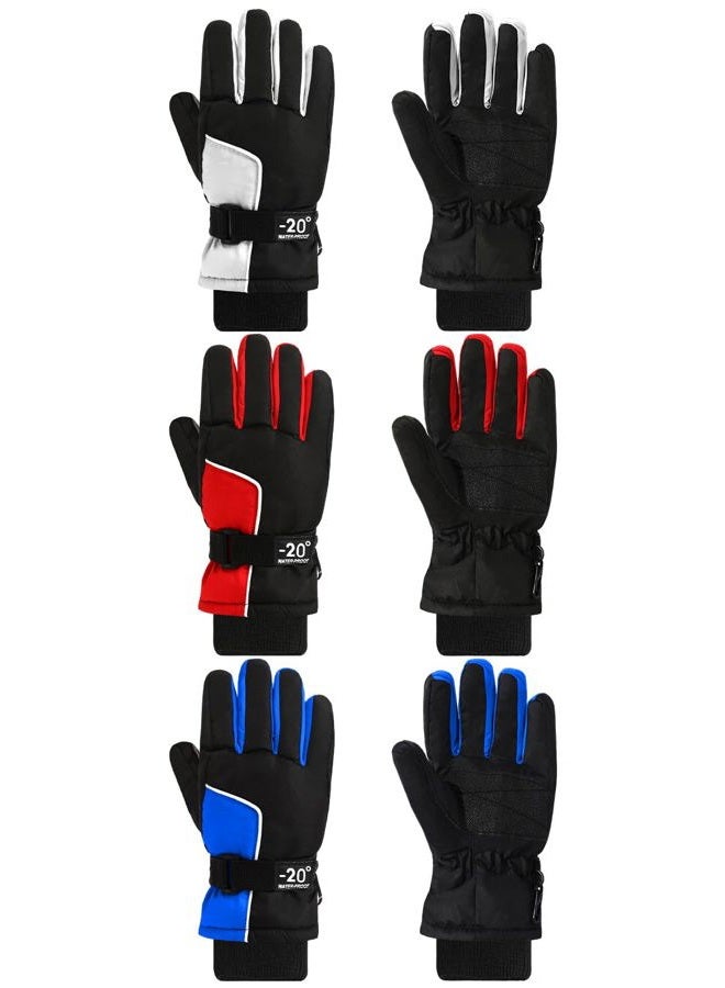 Jansun 3 Pairs Kids Winter Gloves - Snow & Ski Warm Outdoor Windproof Adjustable Toddler Snowboard Gloves for Cold Weather - Boy & Girl Children - Image 1
