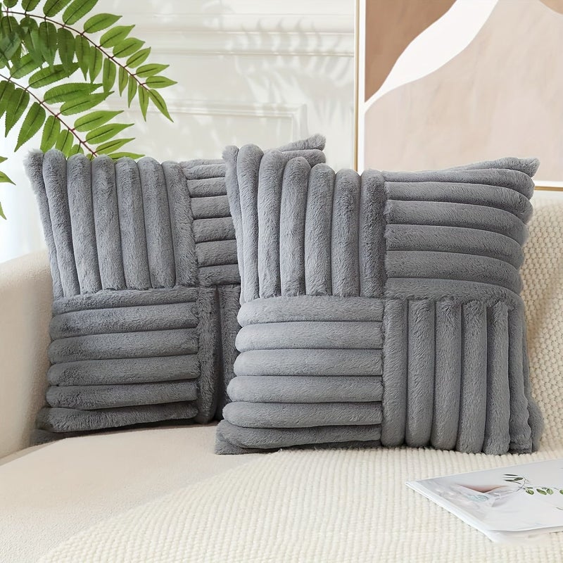Rose Red Faux Plush Pillow Covers 40x40cm Set Of 2 With Zipper For Sofa And Bedroom - Image 2