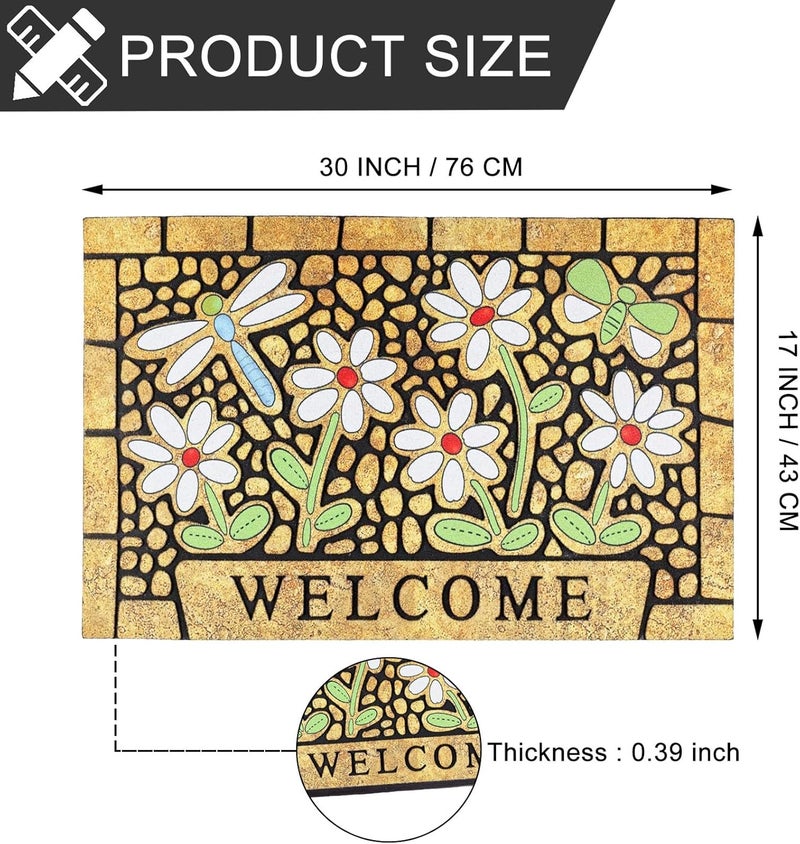 CHICHIC Door Mat, Welcome Mat 17x 30 Inch Front Door Mat Outdoors for Home Entrance Outdoors Mat for Outside Entry Way Doormat Entry Rugs, Heavy Duty Non Slip Rubber Back Low Profile, Dragonfly - Image 3