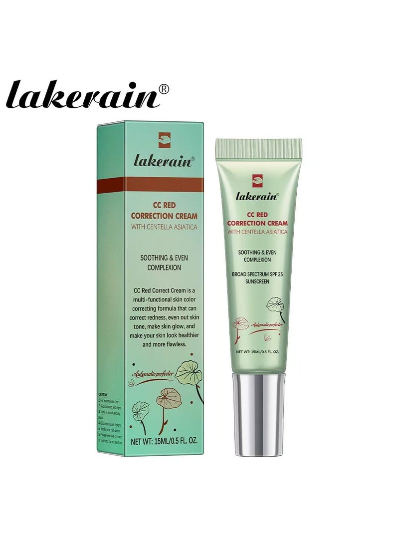 lakerain - Color Correcting CC Cream, Women's CC Red Correct with Centella, Boost Radiance, Refine Skin Texture, Plump, Softer & Hydrated Skin, Multi-Purpose Skin Tone Adjusting CC Cream Full Coverage(Green) - Image 1