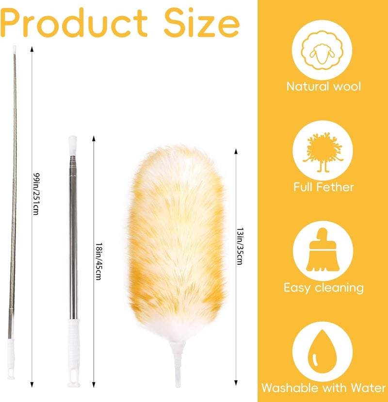 MAOFENG Lambswool Extendable Removable Duster 29-110 Inch Stainless Steel Extension Pole Wool Dusters for Cleaning Ceiling Fans Window Blinds Car Interiors Furniture Dusting,Feather Duster - Image 2