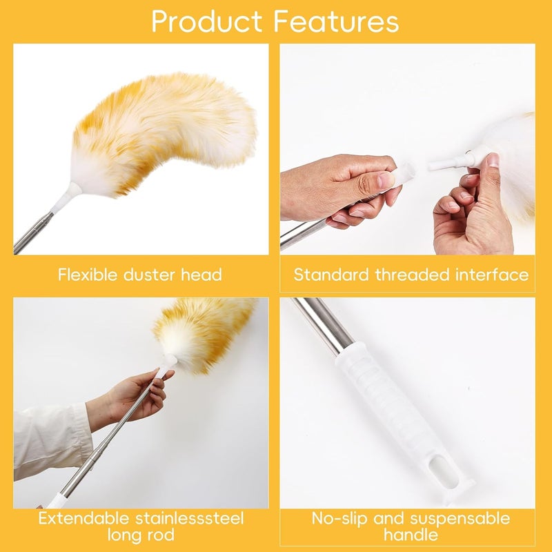 MAOFENG Lambswool Extendable Removable Duster 29-110 Inch Stainless Steel Extension Pole Wool Dusters for Cleaning Ceiling Fans Window Blinds Car Interiors Furniture Dusting,Feather Duster - Image 3