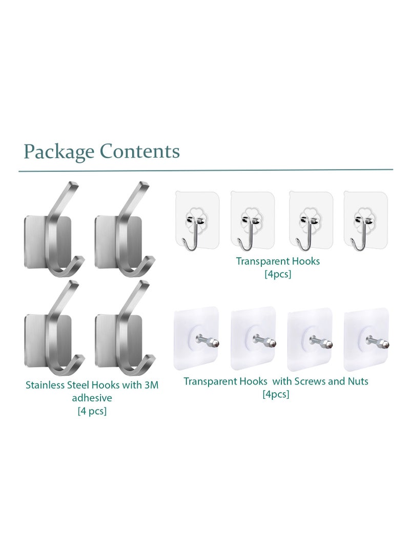 Vixel VIXEL 12pcs Pack of Self Adhesive Stainless Steel Heavy Duty Wall Hooks for Hanging Towels, Robes, Hats, Bags, Keys, and Other Items  - Image 2