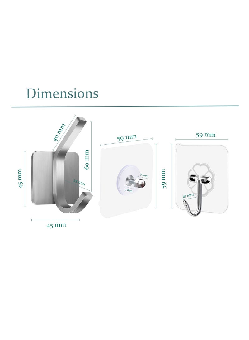 Vixel VIXEL 12pcs Pack of Self Adhesive Stainless Steel Heavy Duty Wall Hooks for Hanging Towels, Robes, Hats, Bags, Keys, and Other Items  - Image 3