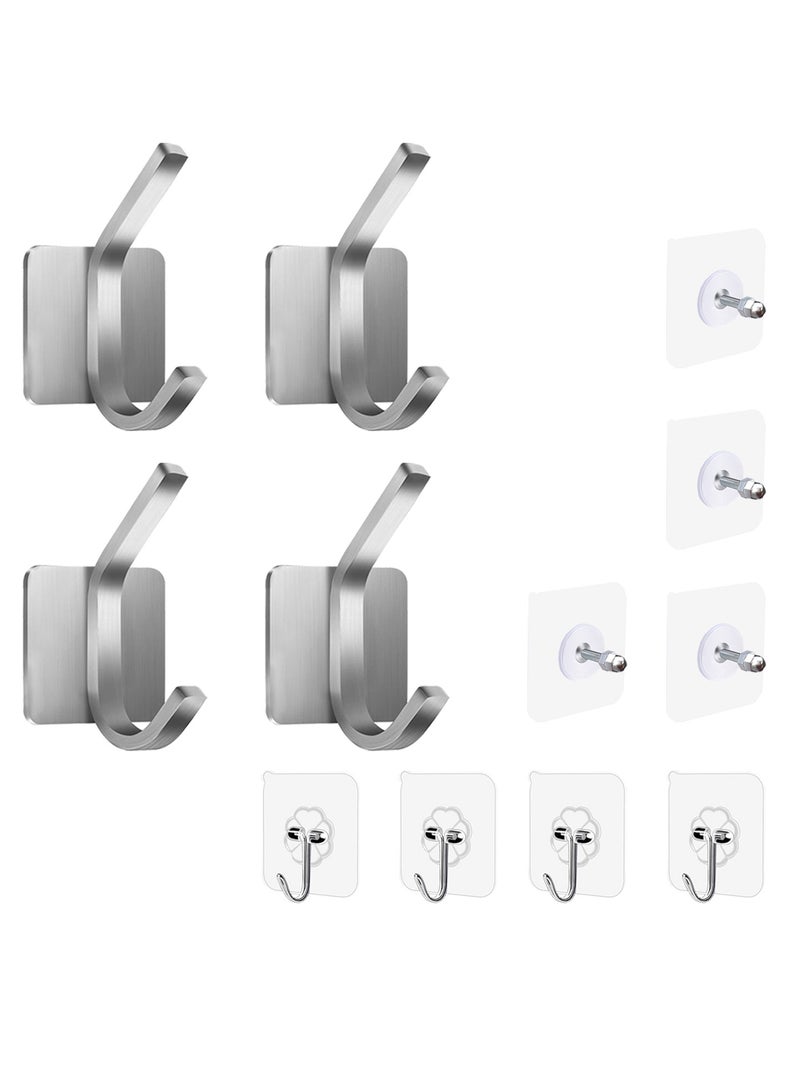 Vixel VIXEL 12pcs Pack of Self Adhesive Stainless Steel Heavy Duty Wall Hooks for Hanging Towels, Robes, Hats, Bags, Keys, and Other Items  - Image 1