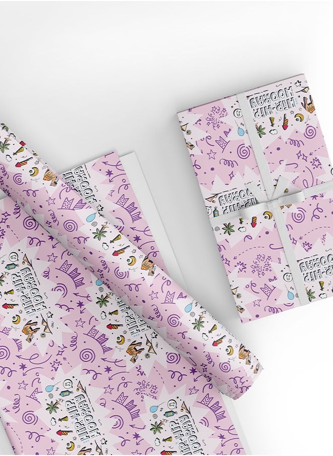 Share the Love Hip Hip Hooray,  Wrapping Paper Pink (Pack of 4)  - Image 1