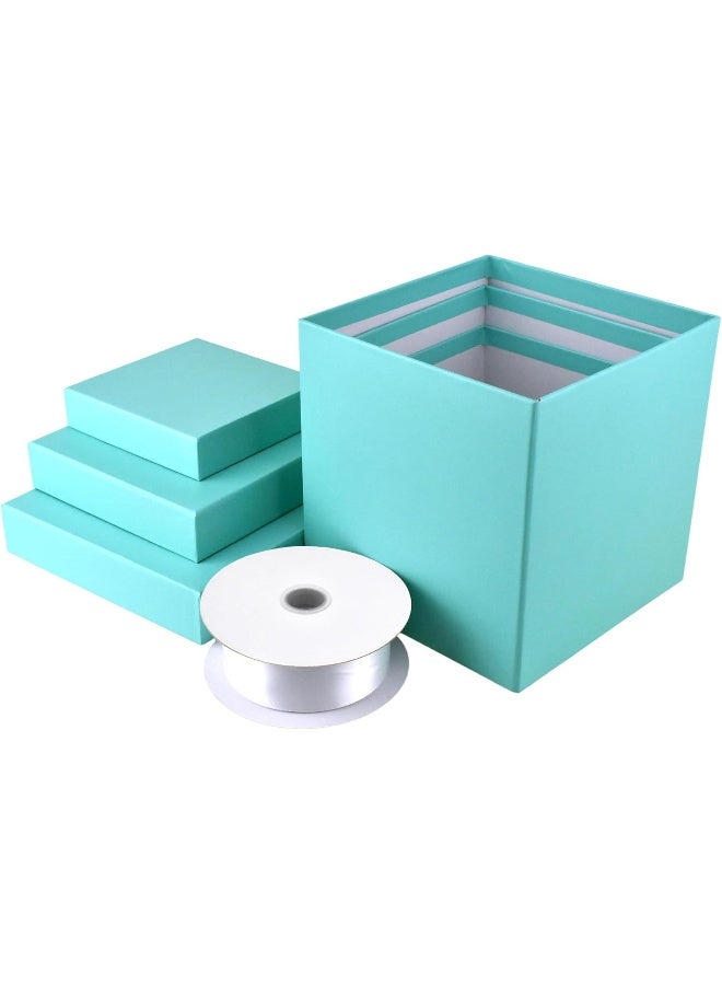 HOMEFORD Nested Square Gift Boxes, Robin's Egg Blue, 5-inch, 6-inch, 7-inch, 3-piece, 1.5-inch White Satin Ribbon - Image 3