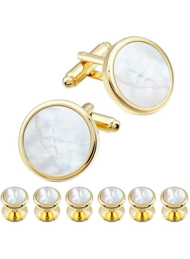 هاوسن طقم أزرار أكمام وقميص سهرة رجالي من عرق اللؤلؤ لحفلات الزفاف والأعمال (لون فضي أو ذهبي) - Image 1