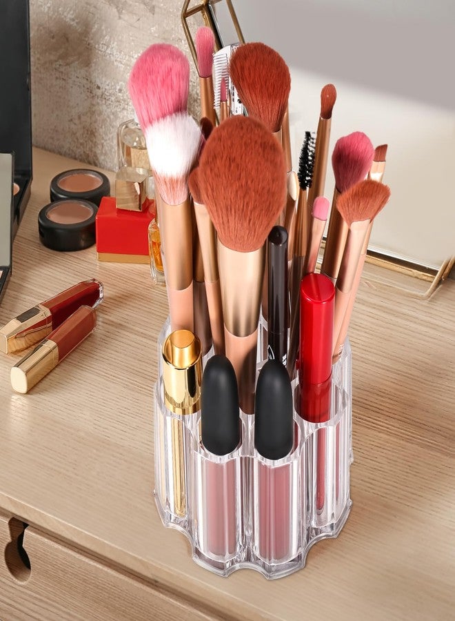 Obsoorth Divided Makeup Brush Organizer 12 Deep Slots Clear Acrylic Cosmetic Brushes Holder and Storage for Eye lines Pencils Toothbrush Lipstick on Bathroom Vanity Bedroom Countertop - Image 1