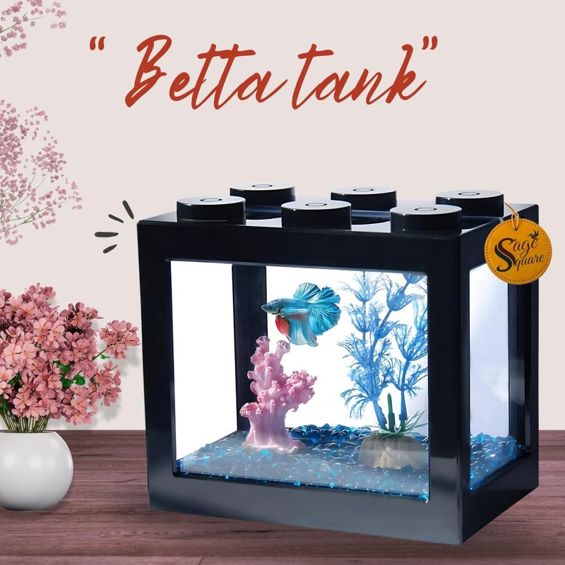Sage Square Betta Fish Tank – Perfect for Small Spaces, Sturdy, Stylish Design for Beginners & Experienced Fish Keepers, Easy Maintenance Aquarium for Betta Fish, Ideal for Home, Office, Dorm Décor - Image 2