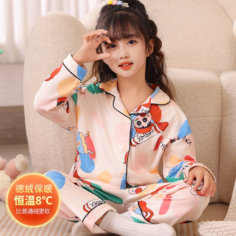 Children'S Delong Home Wear Suit Thermal Underwear Thickened Girls Girls Baby Two-Piece Pajamas - Image 2
