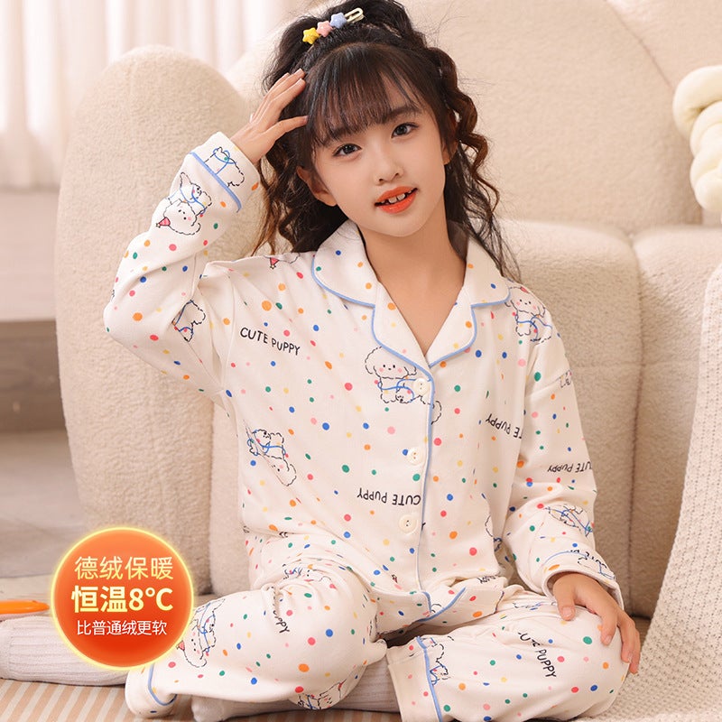 Children'S Delong Home Wear Suit Thermal Underwear Thickened Girls Girls Baby Two-Piece Pajamas - Image 5