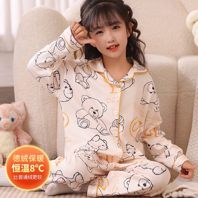 Children'S Delong Home Wear Suit Thermal Underwear Thickened Girls Girls Baby Two-Piece Pajamas - Image 4