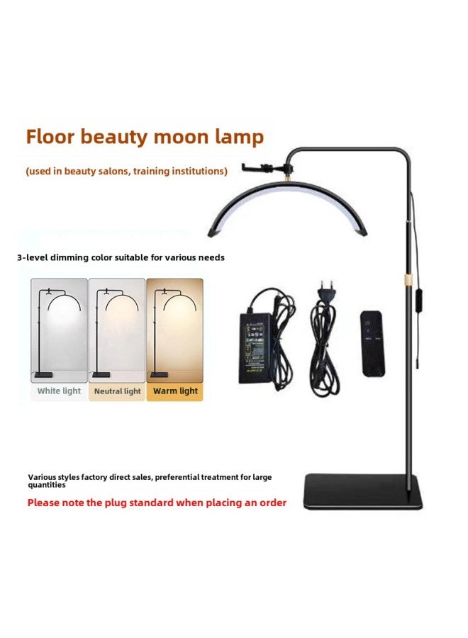 LED Half Moon Beauty Light Beauty Pattern Embroidered Eyebrow Face Care Special Repair Light U-shaped Floor Lamp With Remote Control-Specifications:23inch Moon Light (pink)  - Image 2