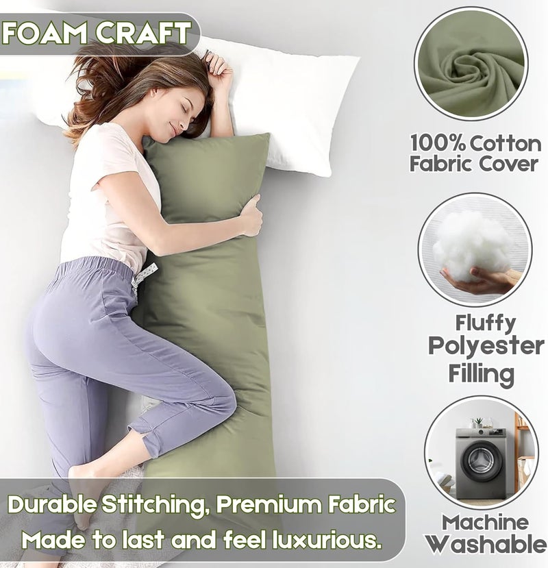 FOAM CRAFT وسادة طويلة كاملة من فوم كرافت® بغطاء قطن - أخضر مريمي، 50 × 120 سم - Image 3