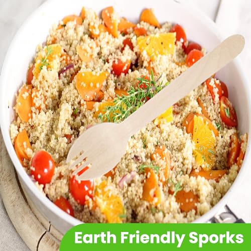 Concession Essential 5.5"" Disposable Wooden Sporks/Natural Wooden Utensils- Pack of 100ct - Image 5