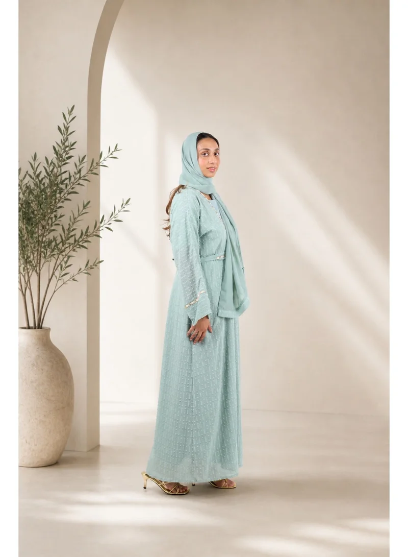 JAMEELA  Sage Lattice Textured Abaya Set for Women | Best Price UAE