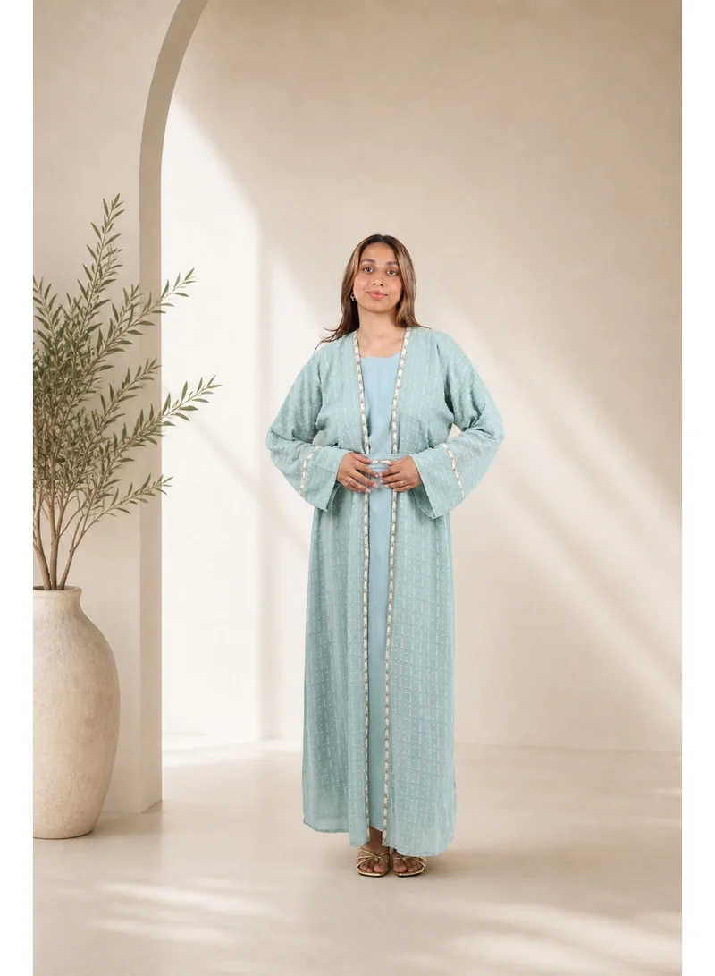 JAMEELA Sage Lattice Textured Abaya Set