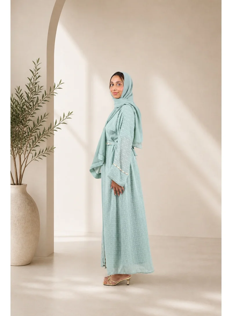 JAMEELA  Sage Lattice Textured Abaya Set for Women | Best Price UAE