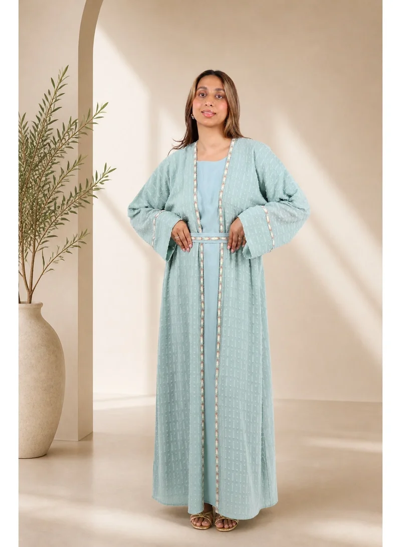 JAMEELA  Sage Lattice Textured Abaya Set for Women | Best Price UAE