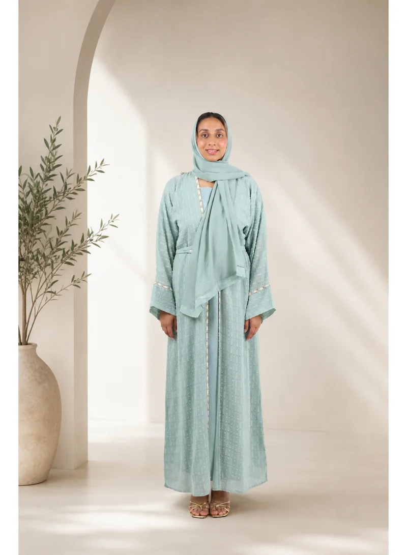 JAMEELA  Sage Lattice Textured Abaya Set for Women | Best Price UAE