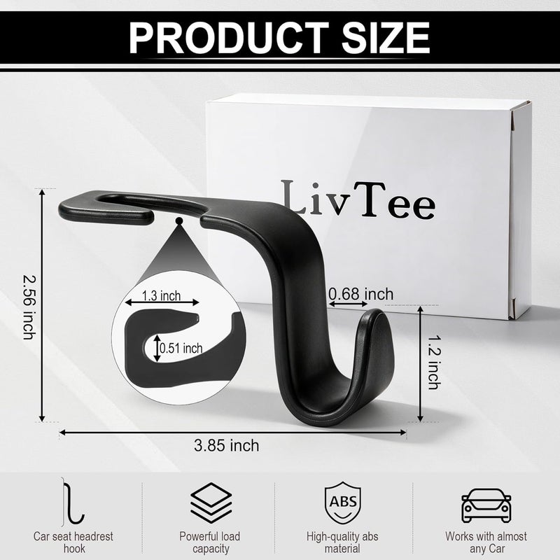 LivTee خطافات مسند رأس مقعد السيارة، حاملات خطافات السيارة، منظم تخزين، ملحقات داخلية للحقائب والمعاطف والمظلات وأكياس البقالة وحقائب اليد، عبوة من 4 قطع - Image 3