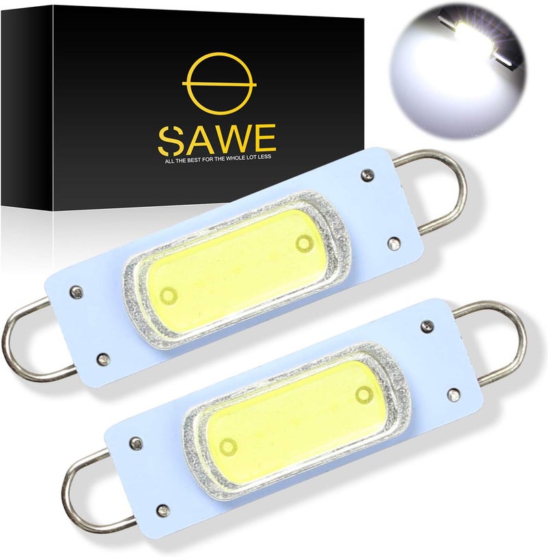 SAWE 44mm COB Festoon LED Bulbs For Car Side Door Courtesy Rigid Loop 1.73" LED Light Bulbs 561 562 567 (2 pieces) (White) - Image 1