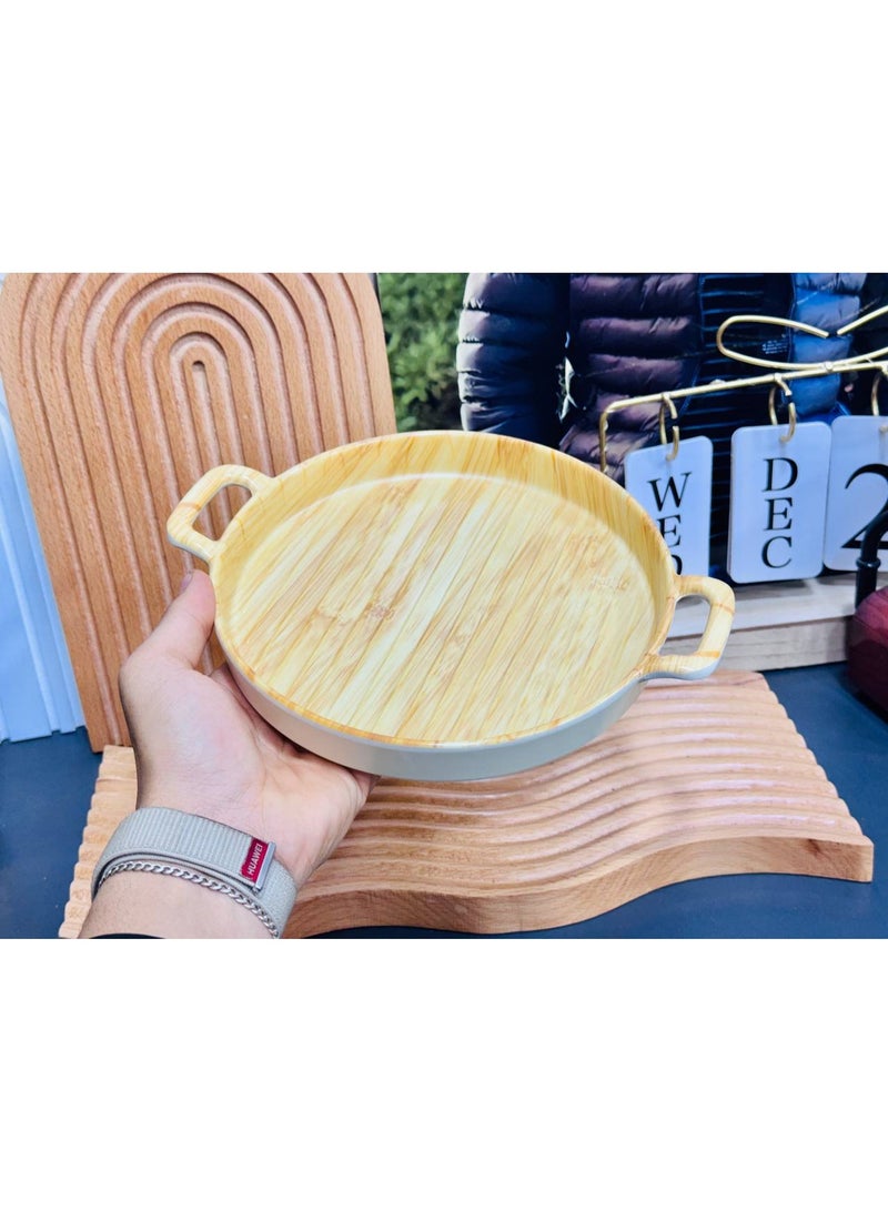 Stylish wood-look melamine serving set – a modern and durable design for food presentation