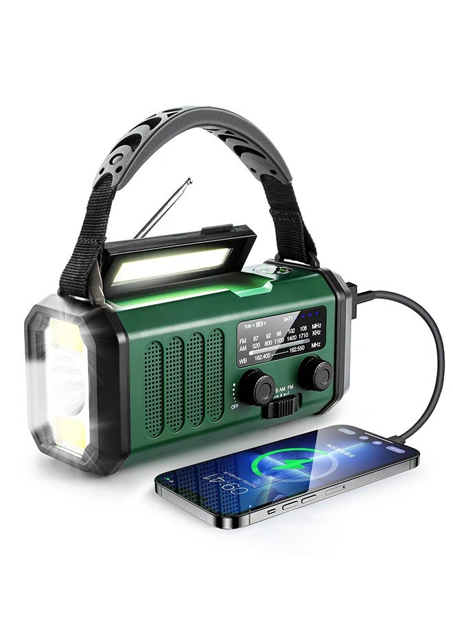 Hand Crank Emergency Radio,74000mWh Solar Powered Portable NOAA AM FM Weather Radio with 3 Mode Flashlight and Reading Light,Cell Phone Charger,Home and Emergency Distress Signal (military green) - Image 1