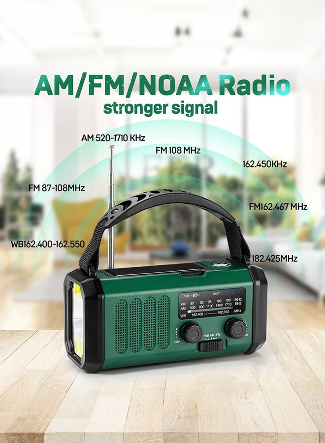 Hand Crank Emergency Radio,74000mWh Solar Powered Portable NOAA AM FM Weather Radio with 3 Mode Flashlight and Reading Light,Cell Phone Charger,Home and Emergency Distress Signal (military green) - Image 3