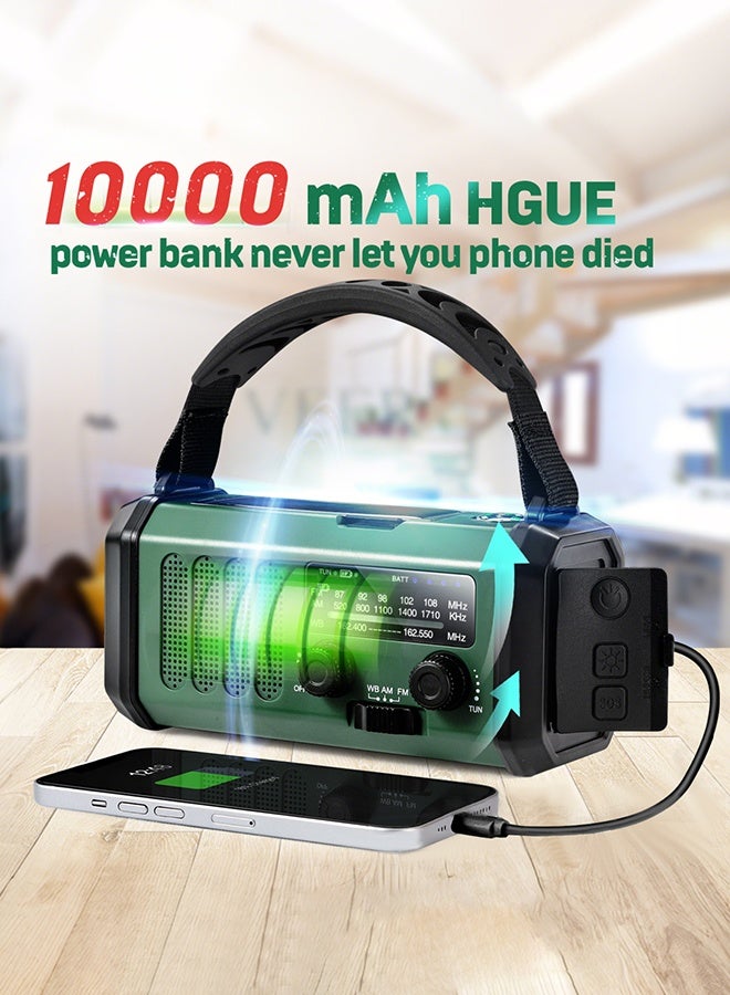 Hand Crank Emergency Radio,74000mWh Solar Powered Portable NOAA AM FM Weather Radio with 3 Mode Flashlight and Reading Light,Cell Phone Charger,Home and Emergency Distress Signal (military green) - Image 4