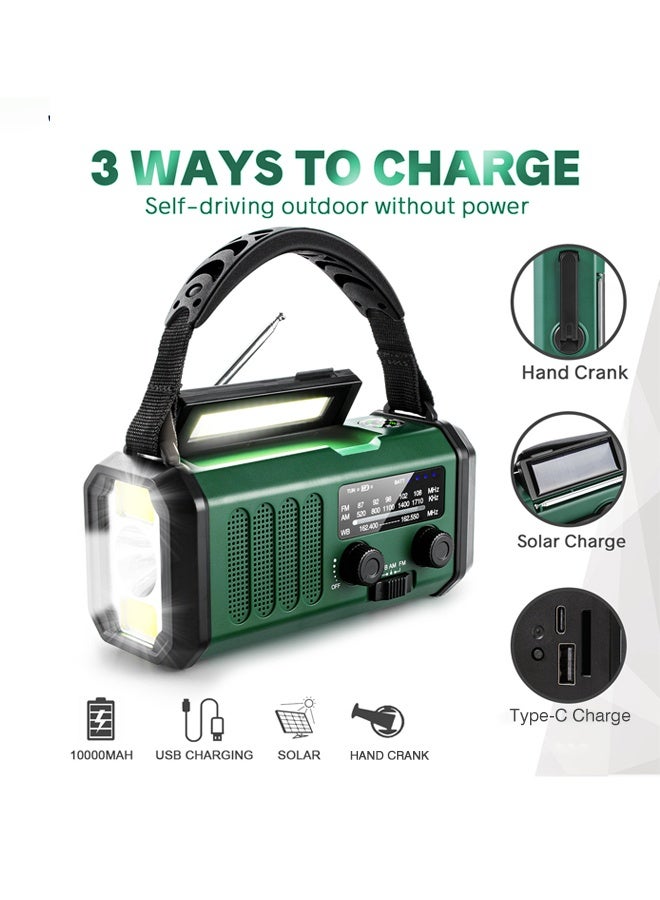 Hand Crank Emergency Radio,74000mWh Solar Powered Portable NOAA AM FM Weather Radio with 3 Mode Flashlight and Reading Light,Cell Phone Charger,Home and Emergency Distress Signal (military green) - Image 2