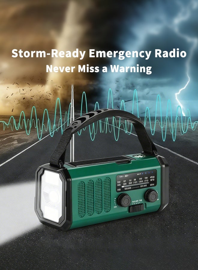 Hand Crank Emergency Radio,74000mWh Solar Powered Portable NOAA AM FM Weather Radio with 3 Mode Flashlight and Reading Light,Cell Phone Charger,Home and Emergency Distress Signal (military green) - Image 5