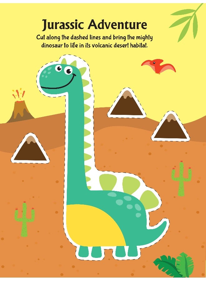 Dreamland كتاب نشاط مهارات القص الديناصور الجريء للأطفال من عمر 4 - 7 سنوات | مع مقصات آمنة للأطفال، ألعاب وقناع - Image 4