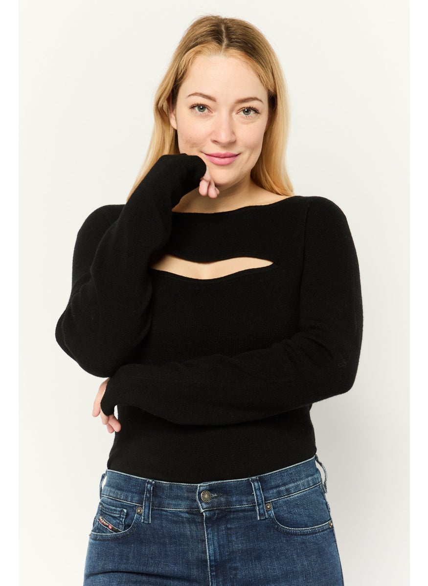 Michael Kors Women Textured Long Sleeve Bodysuit, Black  - Image 1