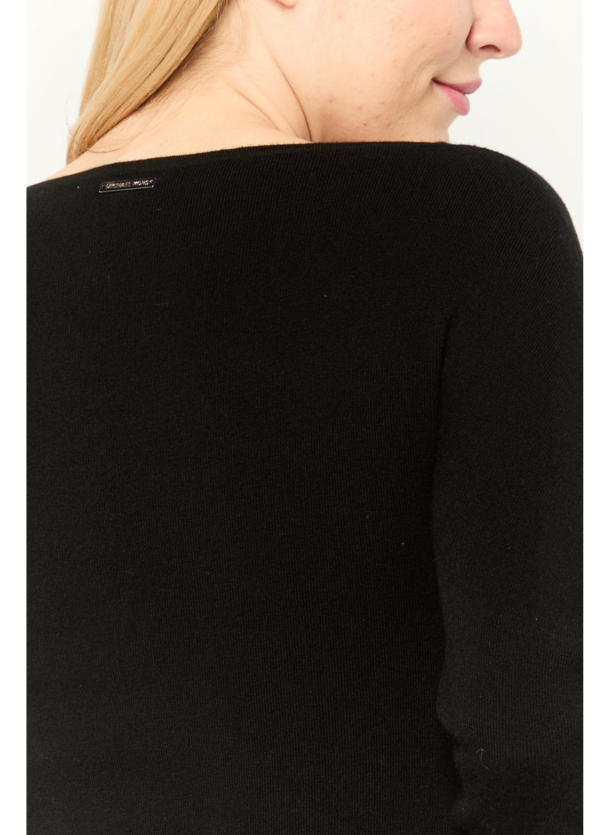 Michael Kors Women Textured Long Sleeve Bodysuit, Black  - Image 3