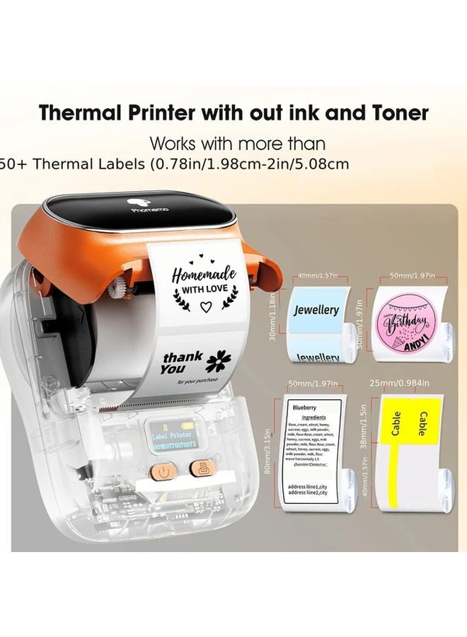 Orange Portable Thermal Label Printer USB Rechargeable Compatible with Smartphone PC for Small Business - Image 3