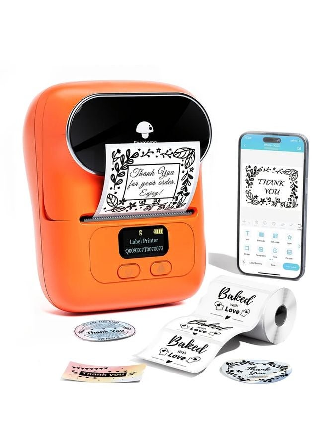 Orange Portable Thermal Label Printer USB Rechargeable Compatible with Smartphone PC for Small Business - Image 1