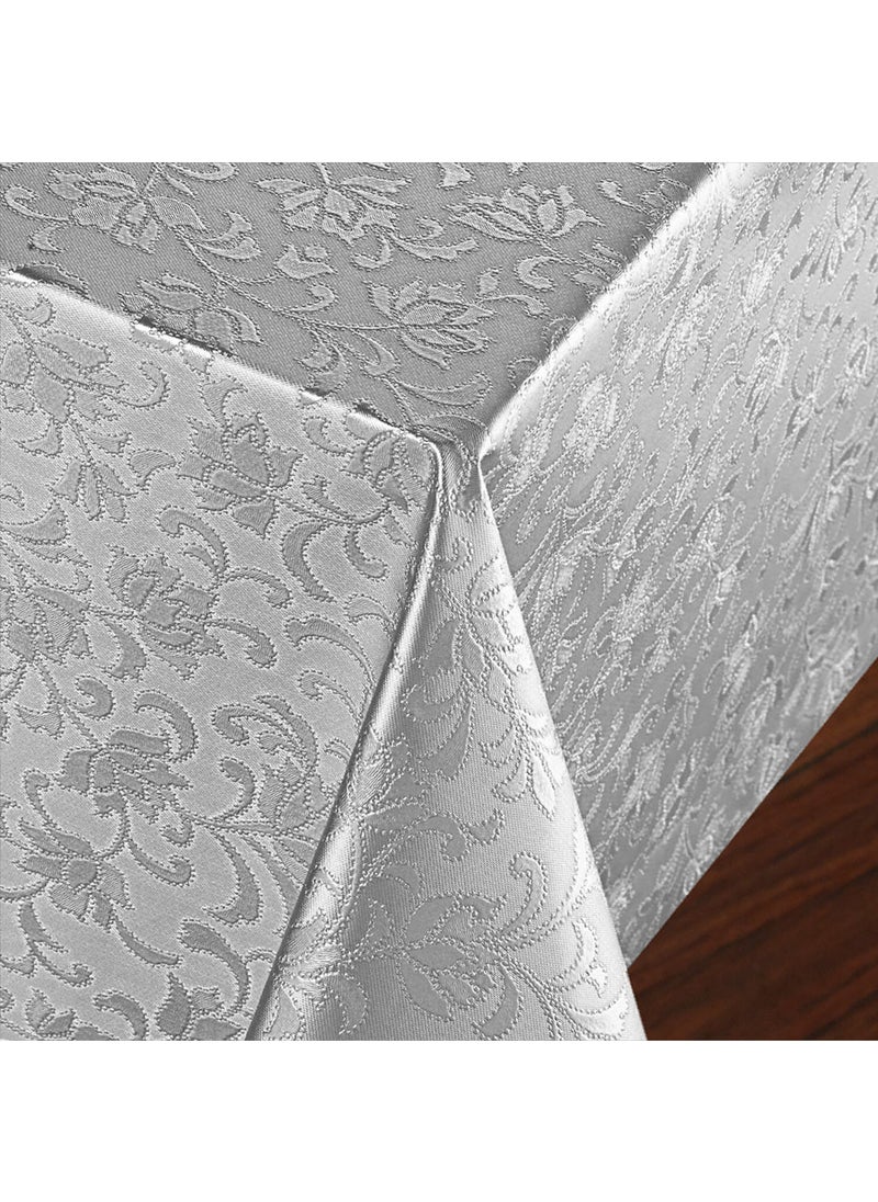 Fantastik - Fantastic Fiber Lined PVC Tablecloth Erasable Liquid Proof Stain Resistant Floral Embossed Pattern Silver Gray - Image 1