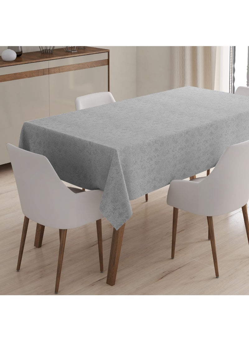 Fantastik - Fantastic Fiber Lined PVC Tablecloth Erasable Liquid Proof Stain Resistant Floral Embossed Pattern Silver Gray - Image 1
