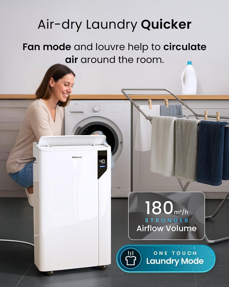 Pro Breeze Air Dehumidifier 20L/Day – Energy Efficient with Clothes Drying Mode, Sensor and Moisture Indicator, Filter – Moisture Absorber and Mould – Wi-Fi - Image 5