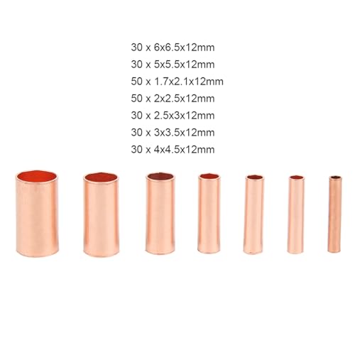 Thincol 250Pcs Straight Copper Coupling Fittings, 7 Values Dia 1.5mm 2mm 2.5mm 3mm 4mm 5mm 6mm/ 12mm Long Metric Cable Crimp Terminal, Refrigerator A/C Tube Connector - Image 2