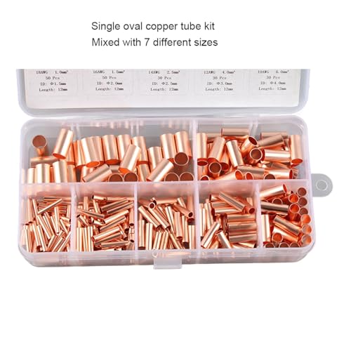 Thincol 250Pcs Straight Copper Coupling Fittings, 7 Values Dia 1.5mm 2mm 2.5mm 3mm 4mm 5mm 6mm/ 12mm Long Metric Cable Crimp Terminal, Refrigerator A/C Tube Connector - Image 3