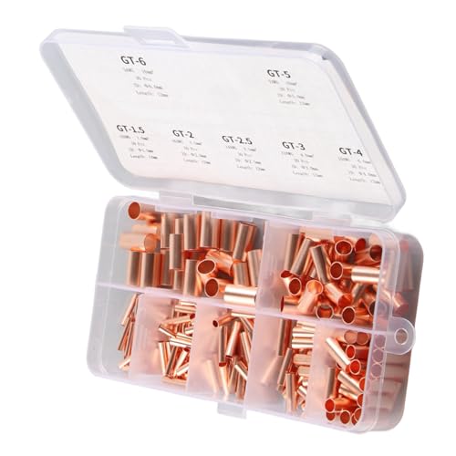 Thincol 250Pcs Straight Copper Coupling Fittings, 7 Values Dia 1.5mm 2mm 2.5mm 3mm 4mm 5mm 6mm/ 12mm Long Metric Cable Crimp Terminal, Refrigerator A/C Tube Connector - Image 5