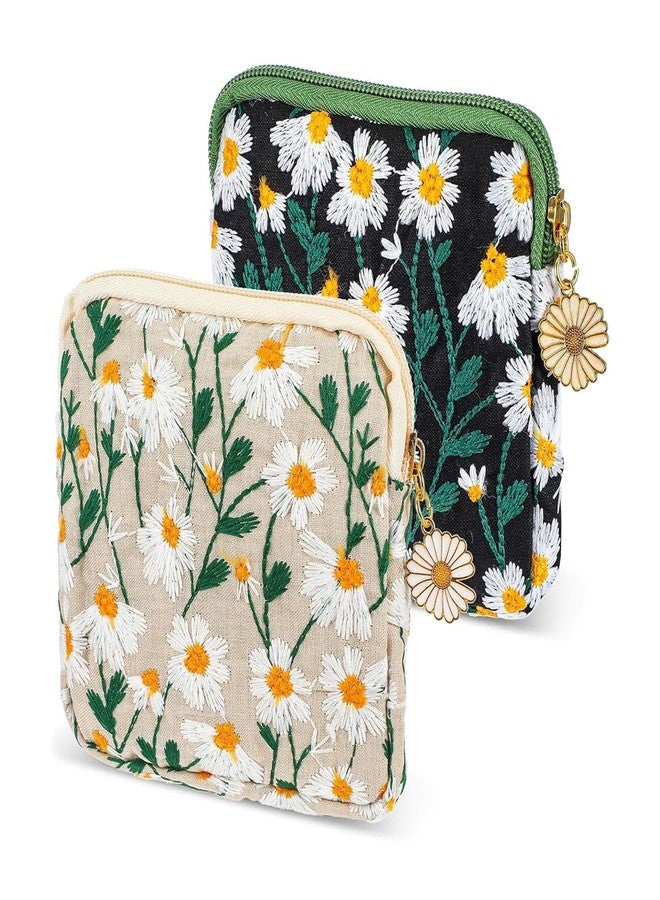 MAYCREATE® Small Pouches, 2Pcs Daisy Sanitary Napkin Storage Bag, Embroidery Makeup Pouch, Cotton Soft Small Items Lipstick Pouch for Women Teen Girls - Image 1