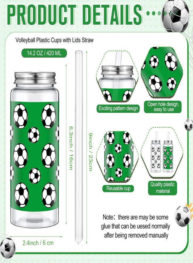 Reallnaive 18 Pcs Soccer Party Gift Set Include 6 Soccer Plastic Cups Bulk with Lid Straw 6 Soccers Cooling Towel 6 Soccers Transparent Goodie Bag for Sport Birthday Team Party Favors - Image 3