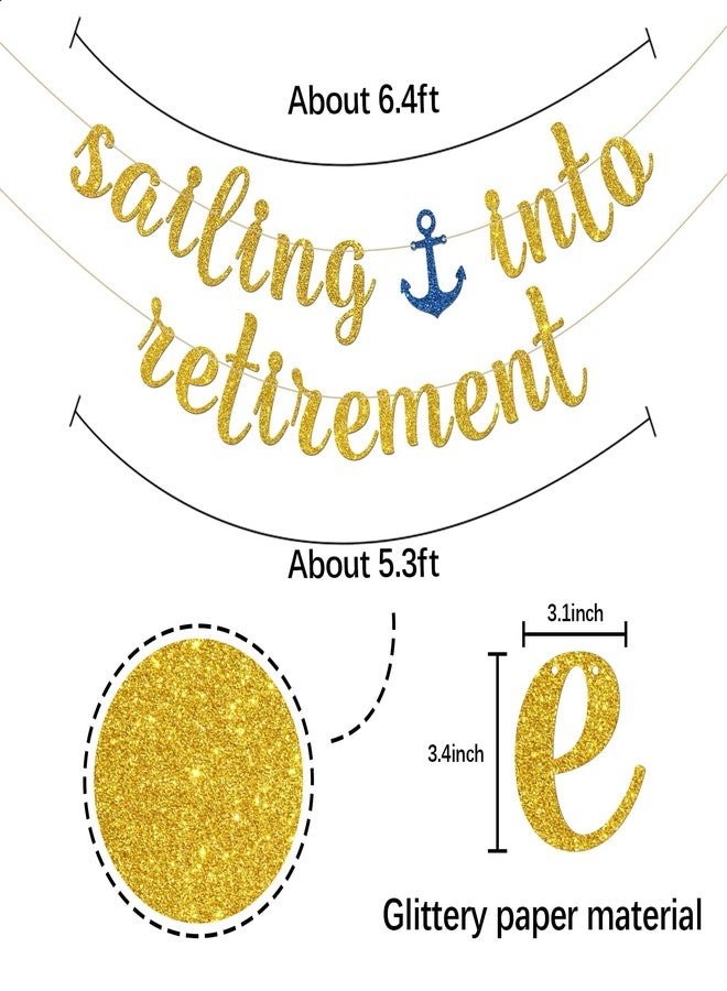 INNORU Sailing into Retirement Banner, Nautical Retirement Party Decorations, Sailor Retired Farewell Party Decorations Gold Glitter - Image 2