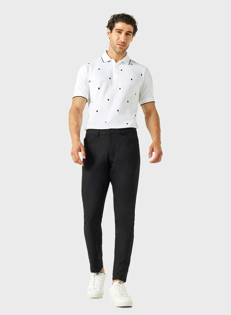 ايكونيك Iconic Solid Slim Fit Pants with Pockets
